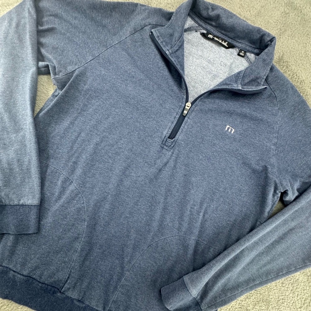 TravisMathew Quarter Zip Pullover Mens Medium Blue Good Heathered Stretch Golf